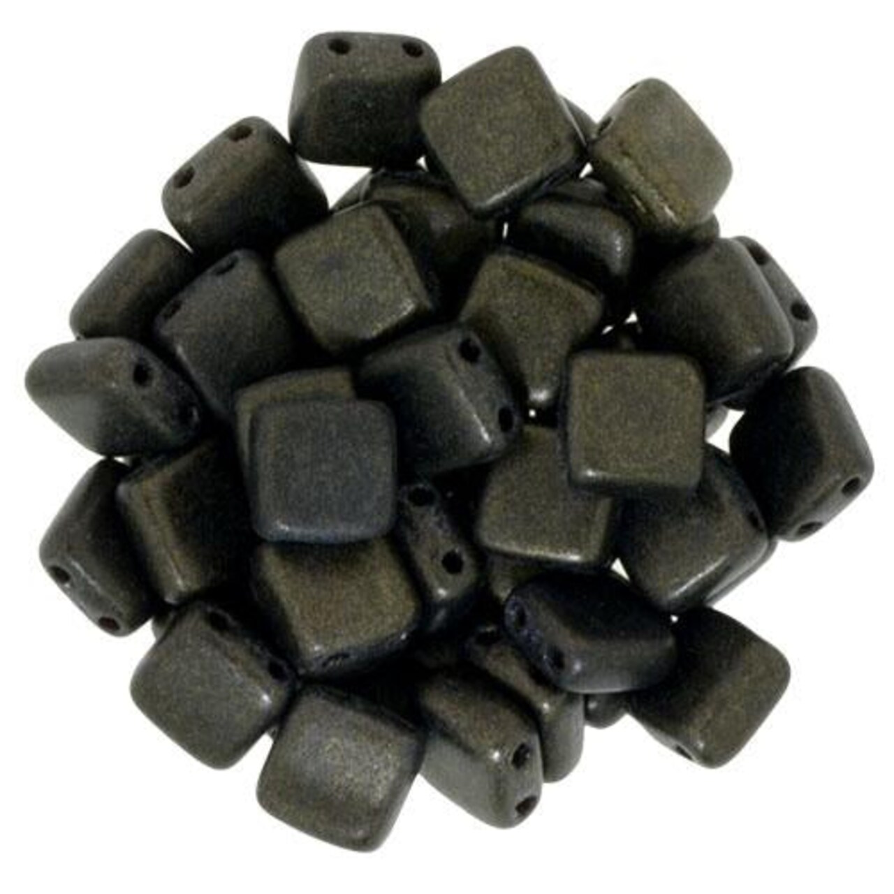 Czechmate 6mm Square Glass Czech Two Hole Tile Bead, Dk Green Metallic Suede